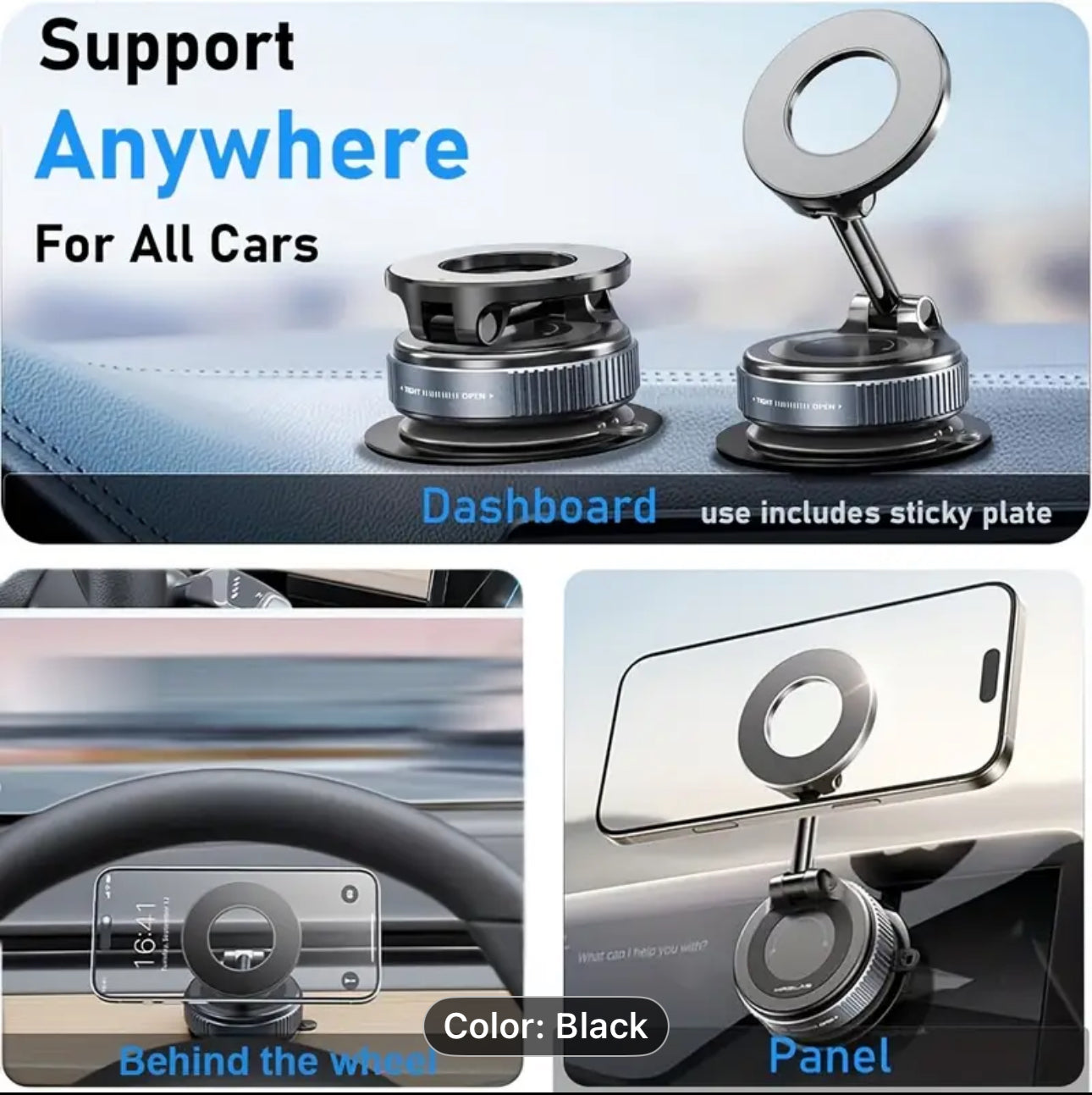 Vacuum Magnetic Suction Cup Car Phone Holder Stand Mount 360° Rotation
