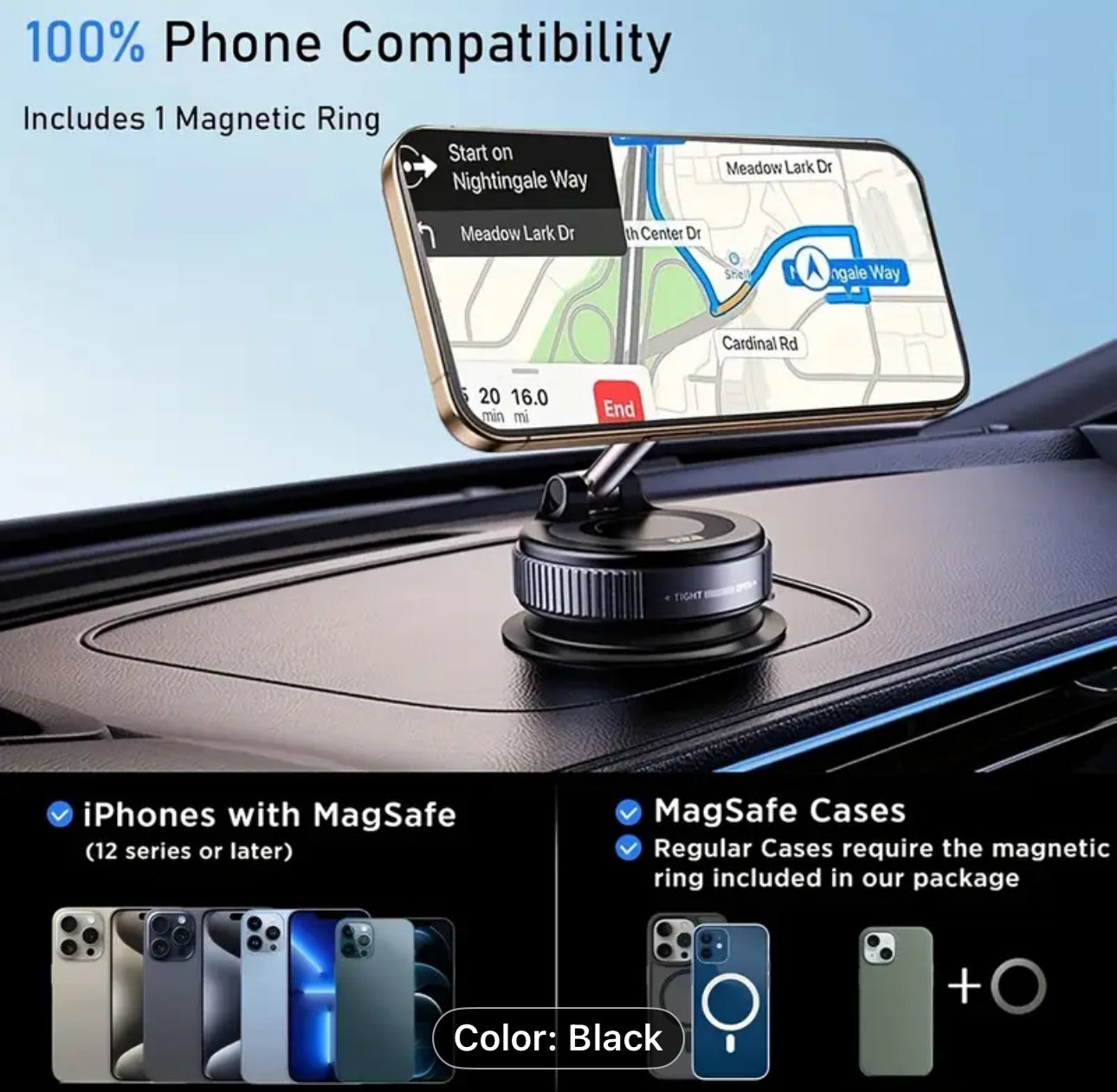 Vacuum Magnetic Suction Cup Car Phone Holder Stand Mount 360° Rotation
