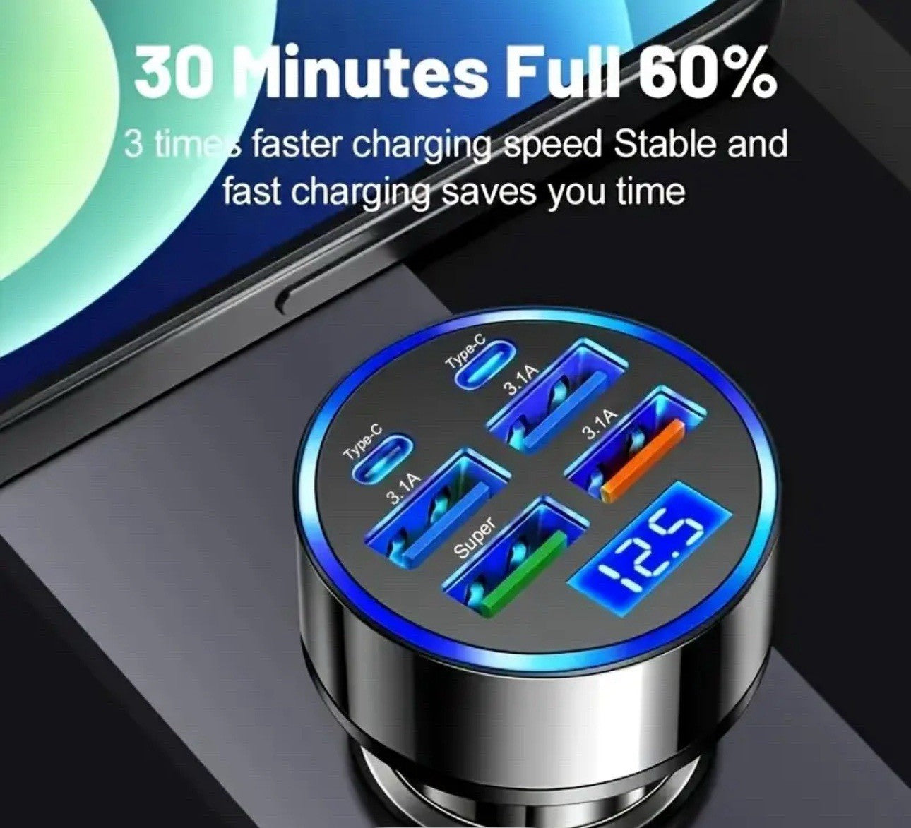 Car Charger USB Type c Supports 12-24V Model Ultra Fast Charge Universal Fast