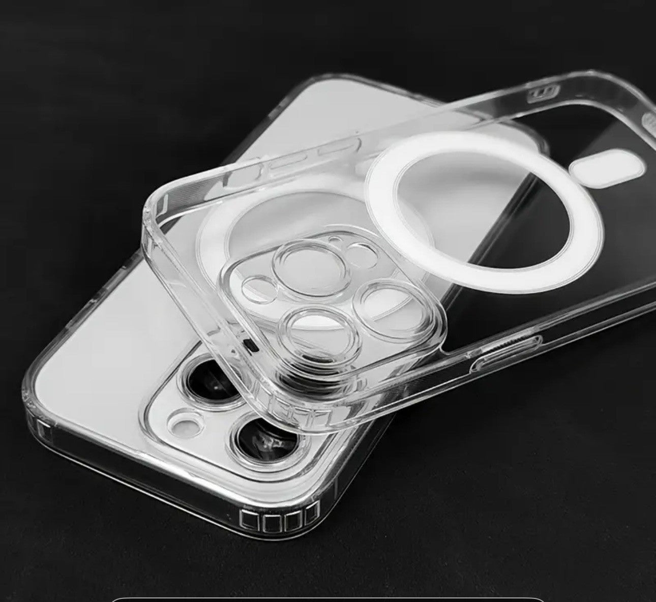 Clear Protective Cover Made of Luxury Transparent PC Acrylic for iPhone 15 Pro Max, Featuring Magnetic Camera Protection.