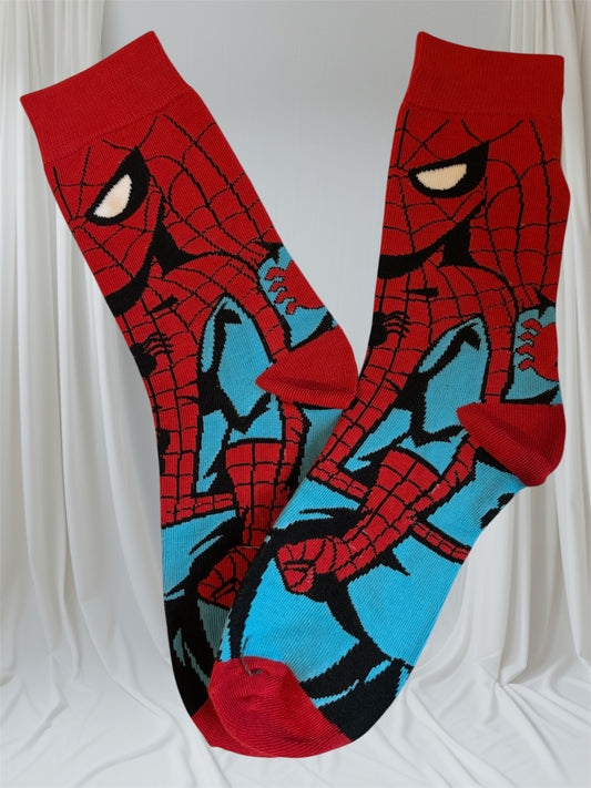 Teen Boys' Mid-Calf Socks - Cartoon Pattern, Smooth Polyester Blend Knit fabric