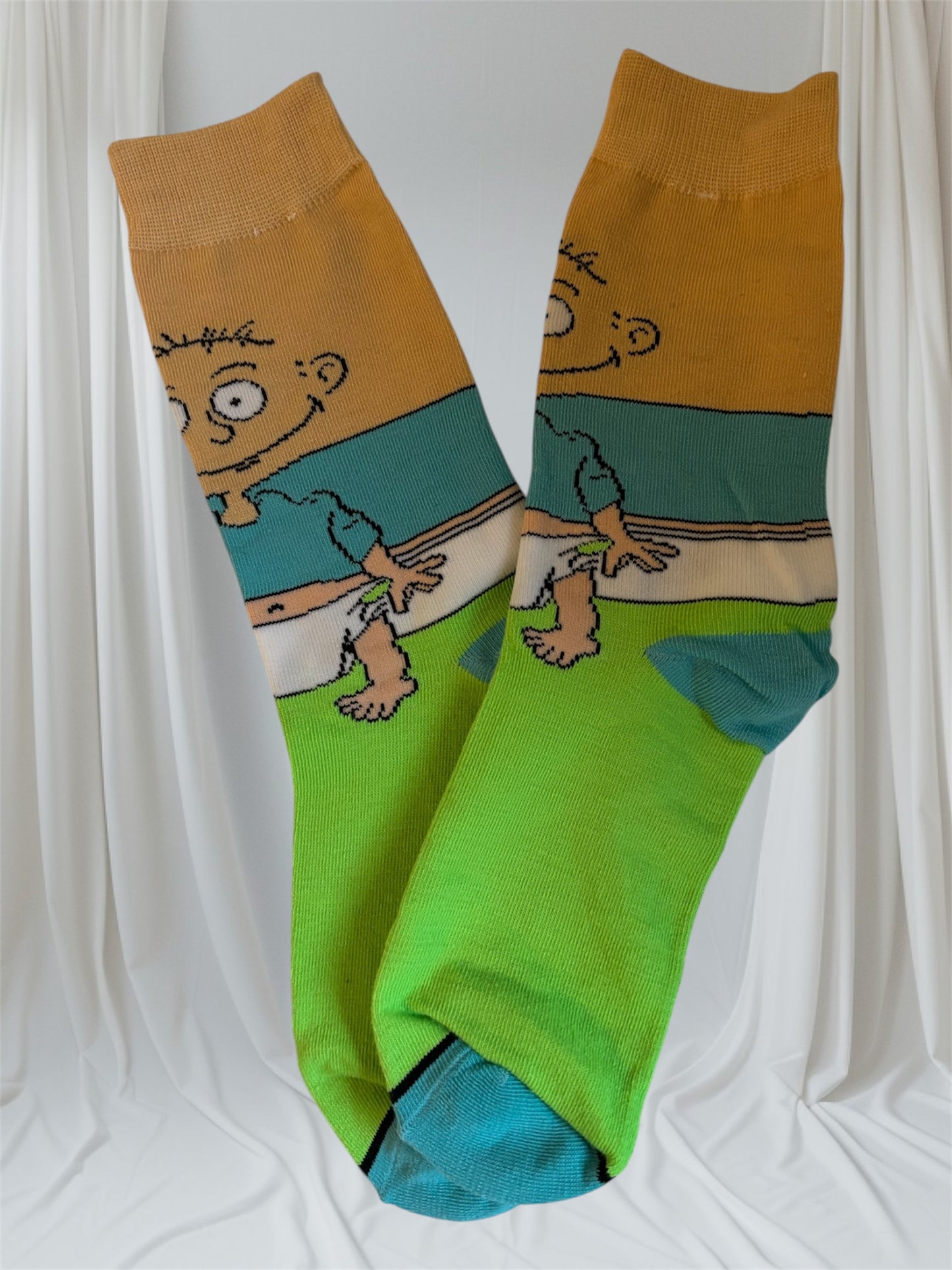 Teen Boys' Mid-Calf Socks - Cartoon Pattern, Smooth Polyester Blend Knit fabric