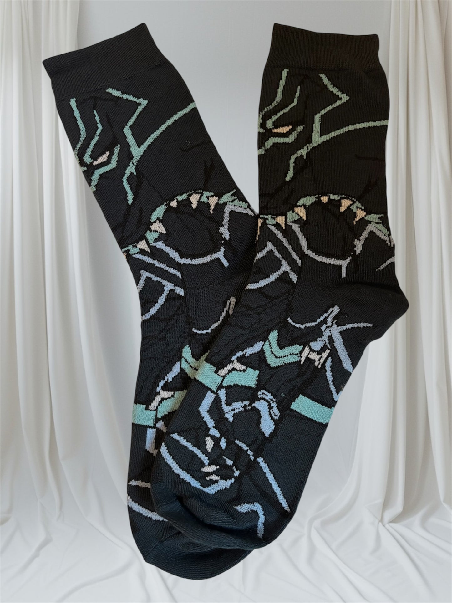 Teen Boys' Mid-Calf Socks - Cartoon Pattern, Smooth Polyester Blend Knit fabric