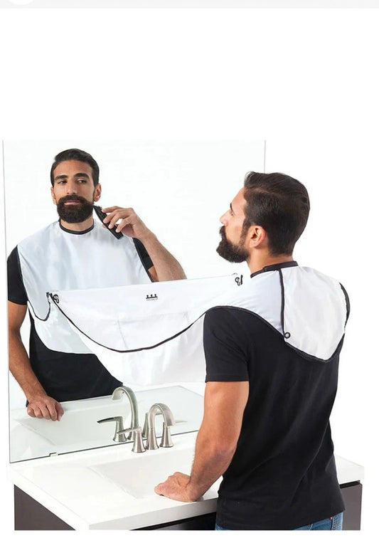 Beard & Hair Catcher Shaving Apron w/2 Suckers Black/White Canvas for Men - Gift