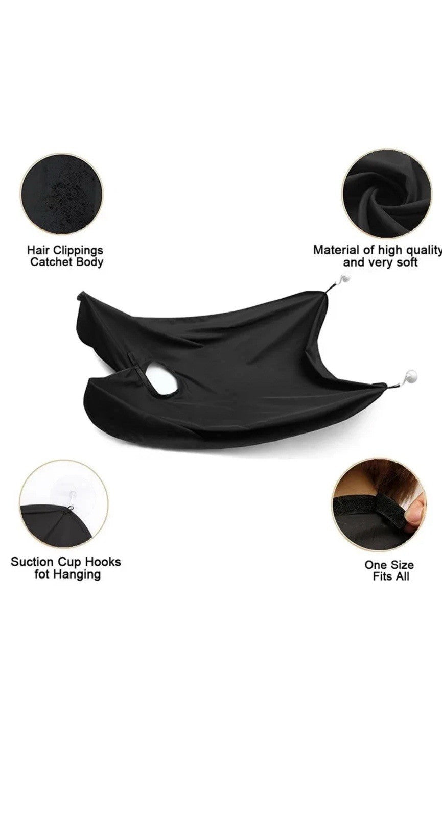 Beard & Hair Catcher Shaving Apron w/2 Suckers Black/White Canvas for Men - Gift