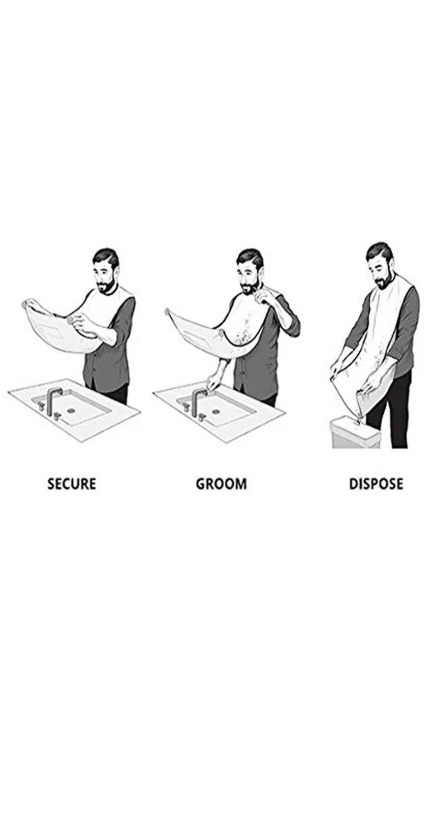 Beard & Hair Catcher Shaving Apron w/2 Suckers Black/White Canvas for Men - Gift